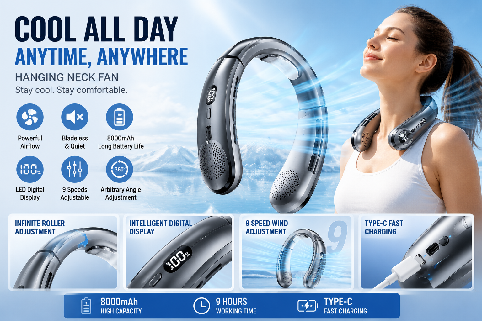Bladeless Neck Fan Pro — Wearable Hands-Free Cooling hero